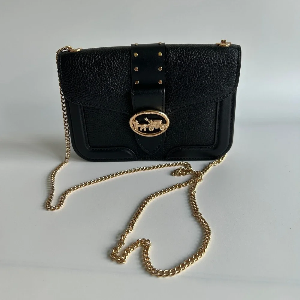 Coach Georgie Crossbody With Rivets Black Pebble Leather Bag 6925